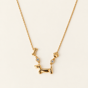 Collar Perrito y Huesito dorado.